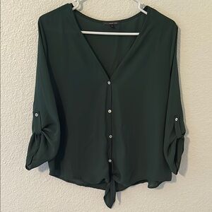 Chic Green Button-Up Blouse